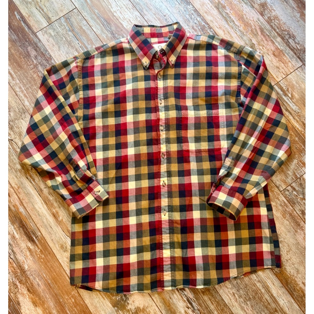 Viyella USA Mens L Plaid Button Down Shirt 80% Cotton 20% Wool Made USA